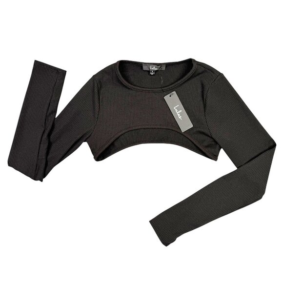 Lulus Black Crop Top Womens Small Cut Out Long Sleeve Compression Athletic Top S - Picture 1 of 11